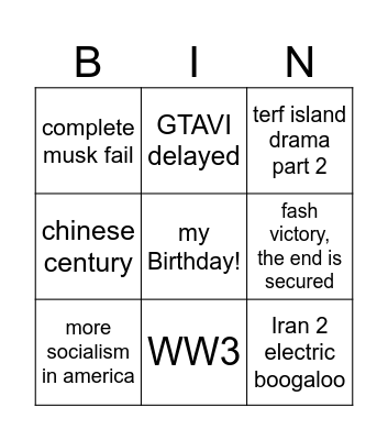 2026 Bingo Card Bingo Card