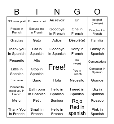 Language Bingo Card