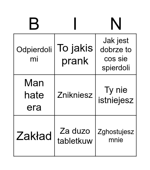 Julka nie ma racji bingo Card