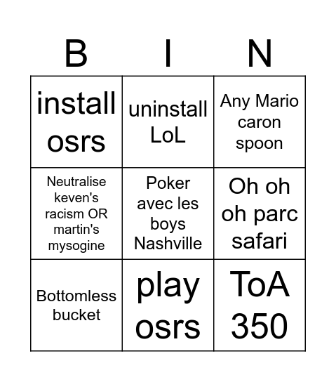 zweii Bingo Card