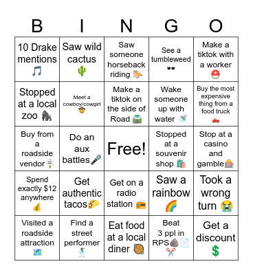 Scum Road-trip Bingo Card