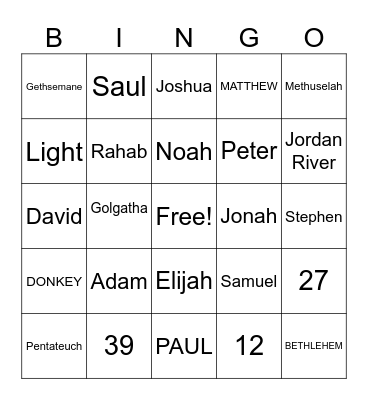 BIBLE BINGO Card
