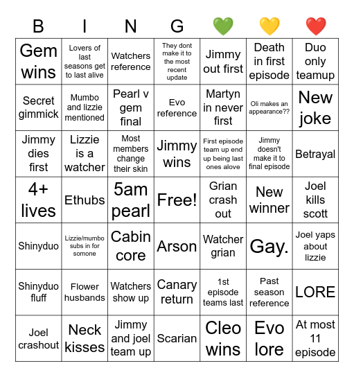 PAST LIFE 💚💛❤️ Bingo Card