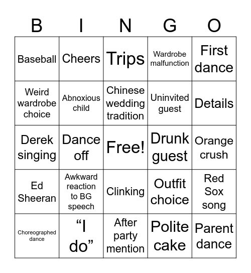 Wedding Bingo Card