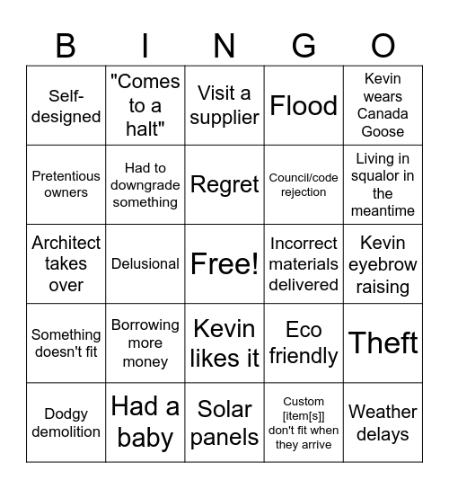 Grand Designs Bingo Card