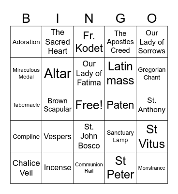 Catholic Bingo (just made) Bingo Card