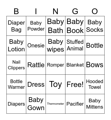 Baby Bingo Card