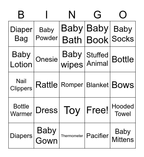 Baby Bingo Card