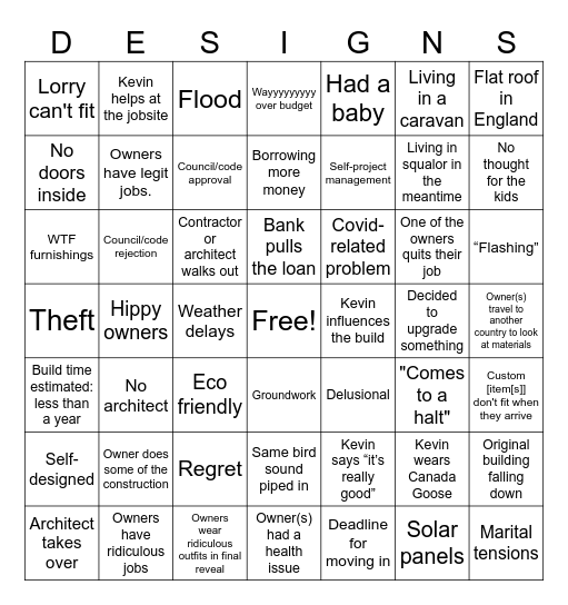 Grand Designs Bingo (Expanded) Bingo Card