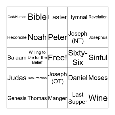 Christian Beliefs Bingo Card