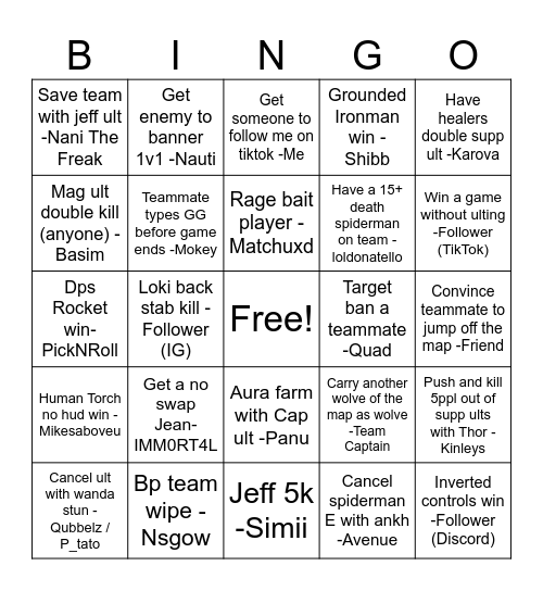 Rivals Ranked Bingo Card