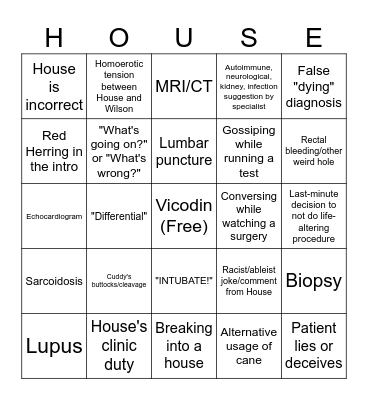 House Bingo Card