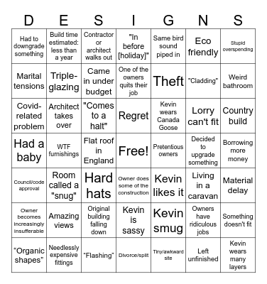 Grand Designs Version 3 Bingo Card