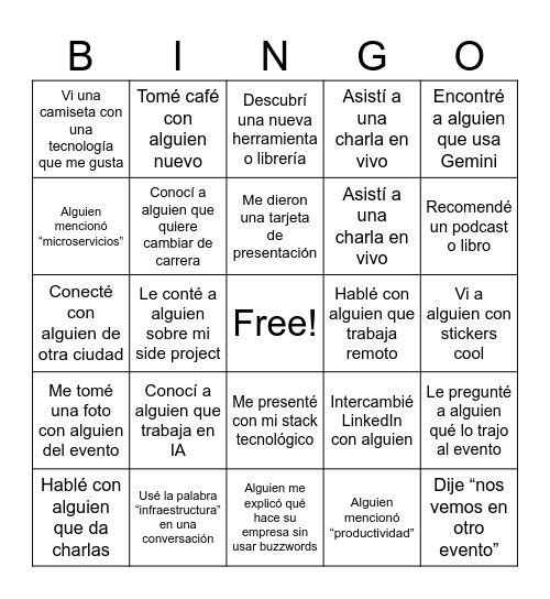 GDG Bingo Card