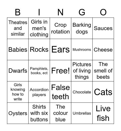 Abominations un to nuggan Bingo Card