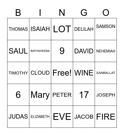 BIBLE BINGO Card