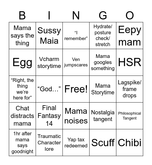 Mama Bingo Card
