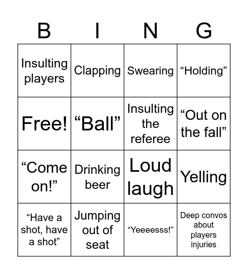 Footy Bingo Card