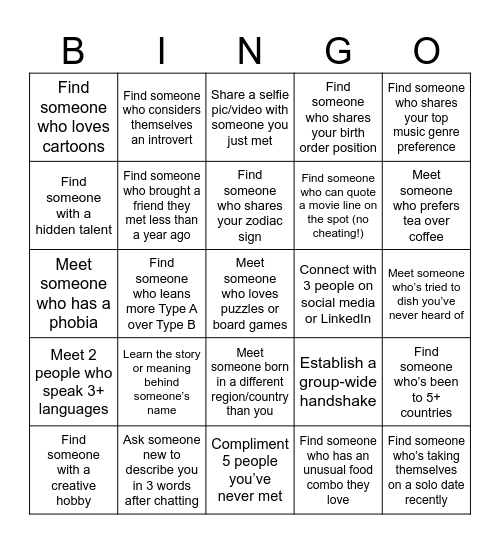 Me+1 Picnic Social Bingo Card