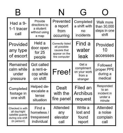Security Card Bingo Card
