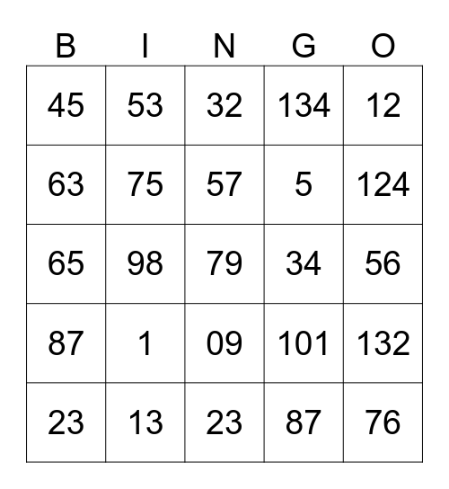 1-150 Bingo Card