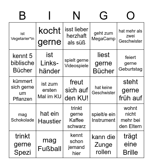 Kennenlern-Bingo Card