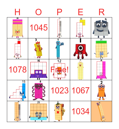 Number blocks Bingo Card