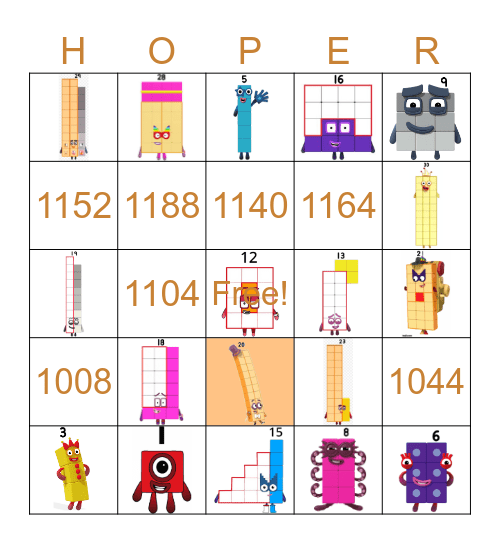 Number blocks Bingo Card
