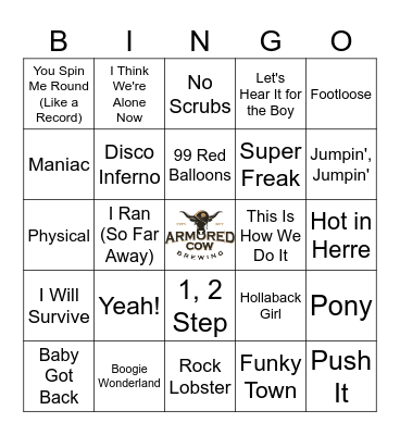 Skating Rink Tunes Bingo Card