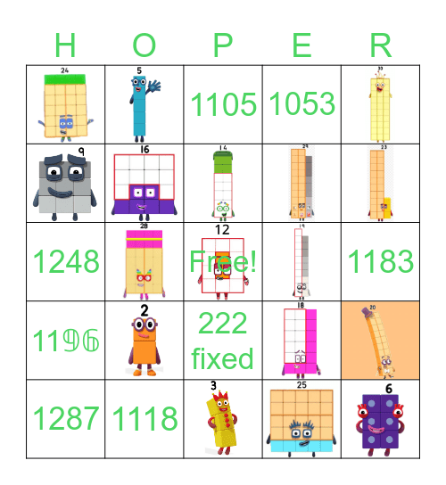 Number blocks Bingo Card