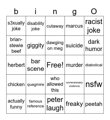 family guy fun moment bingo Card