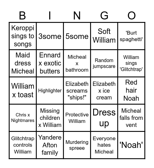 FNAF GACHA Bingo Card