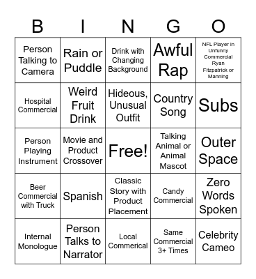 Opinionated bacon Super Bowl bingo Card