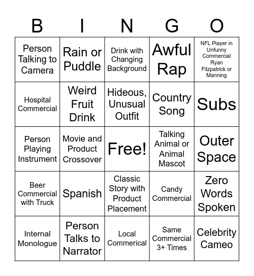 Opinionated bacon Super Bowl bingo Card