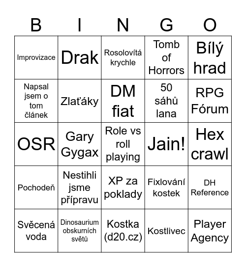 BINGO - RPG kobky nejen pro prolézače Bingo Card