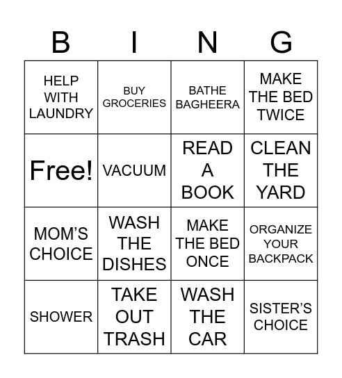 Doniyor’s Chore Bingo Card Bingo Card
