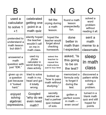 Never Have I Ever Bingo Card