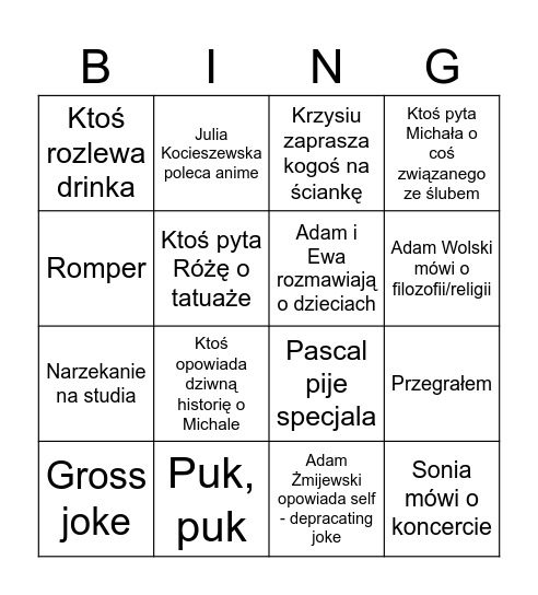 Kawalerski Michała Bingo Card