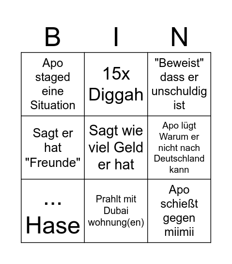 Apo Red Bingo Card