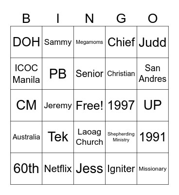 Tek @ 60 Bingo Card