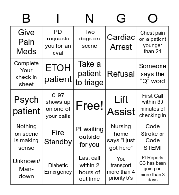 Night Shift Bingo Card