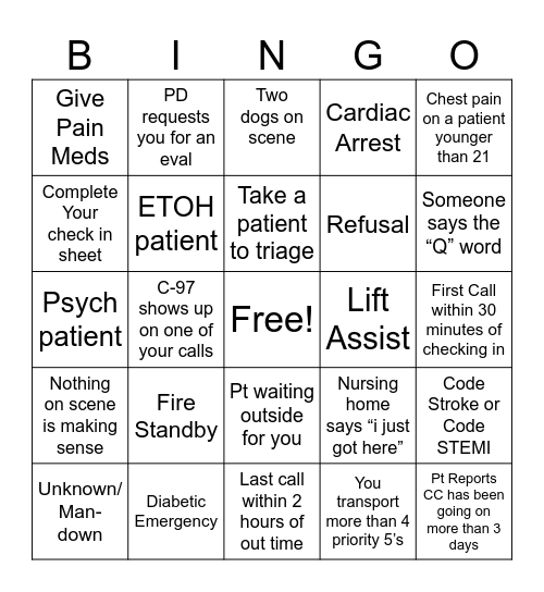 Night Shift Bingo Card
