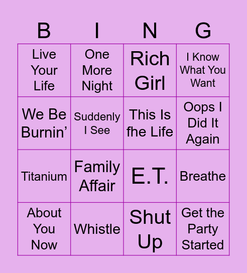 Oops Bingo #1 Bingo Card