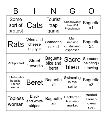 Paris Bingo Card