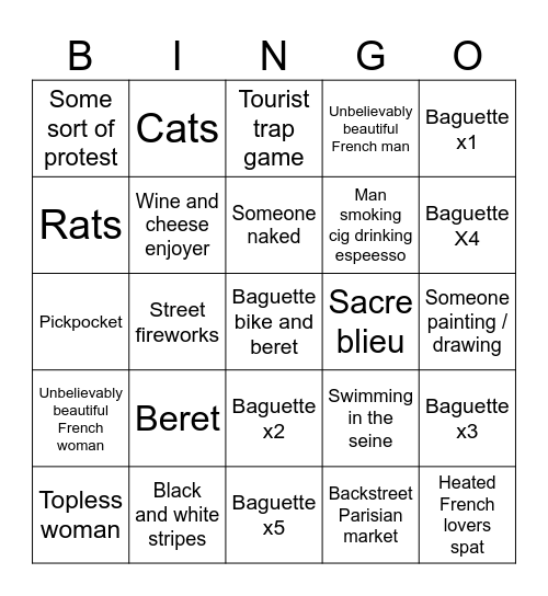 Paris Bingo Card