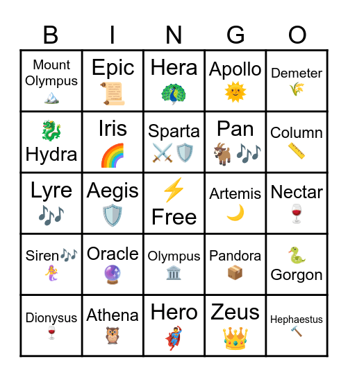 Ancient Greek Mythology Bingo Card