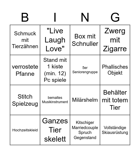 Obskure Gegenstände Bingo Card