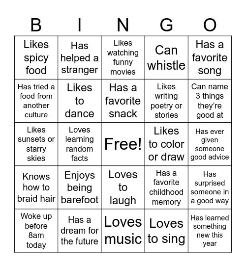 Life Bingo Card