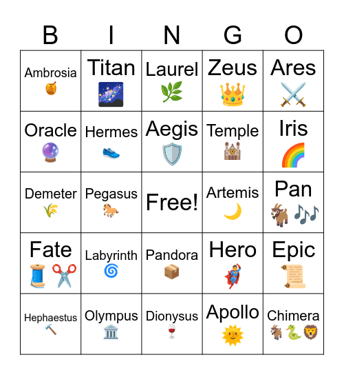 Ancient Greek Mythology Bingo Card
