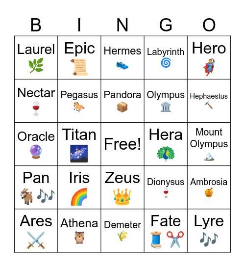 Ancient Greek Mythology Bingo Card